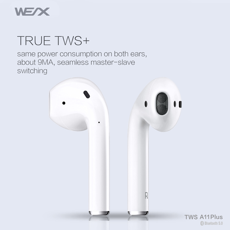 WEX -A11 Plus หูฟังไร้สายหูฟังบลูทูธ 5 .0 หูฟัง TWS หูฟังสเตอริโอไร้สายของแท้