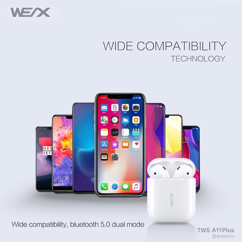 WEX -A11 Plus หูฟังไร้สายหูฟังบลูทูธ 5 .0 หูฟัง TWS หูฟังสเตอริโอไร้สายของแท้